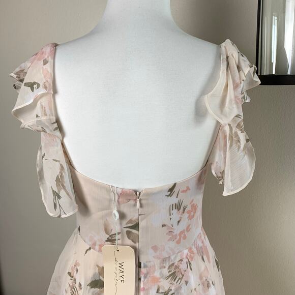 NEW WAYF Size M Abby Off-the-Shoulder Maxi Tiered Dress In Blush Bouquet - Picture 9 of 15